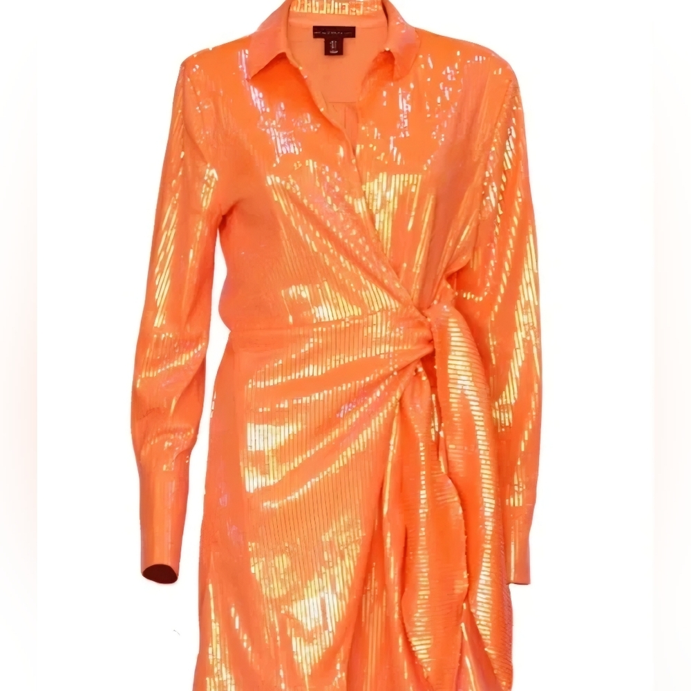 House of Harlow 1960 Orange Sequin Long Sleeve Dress